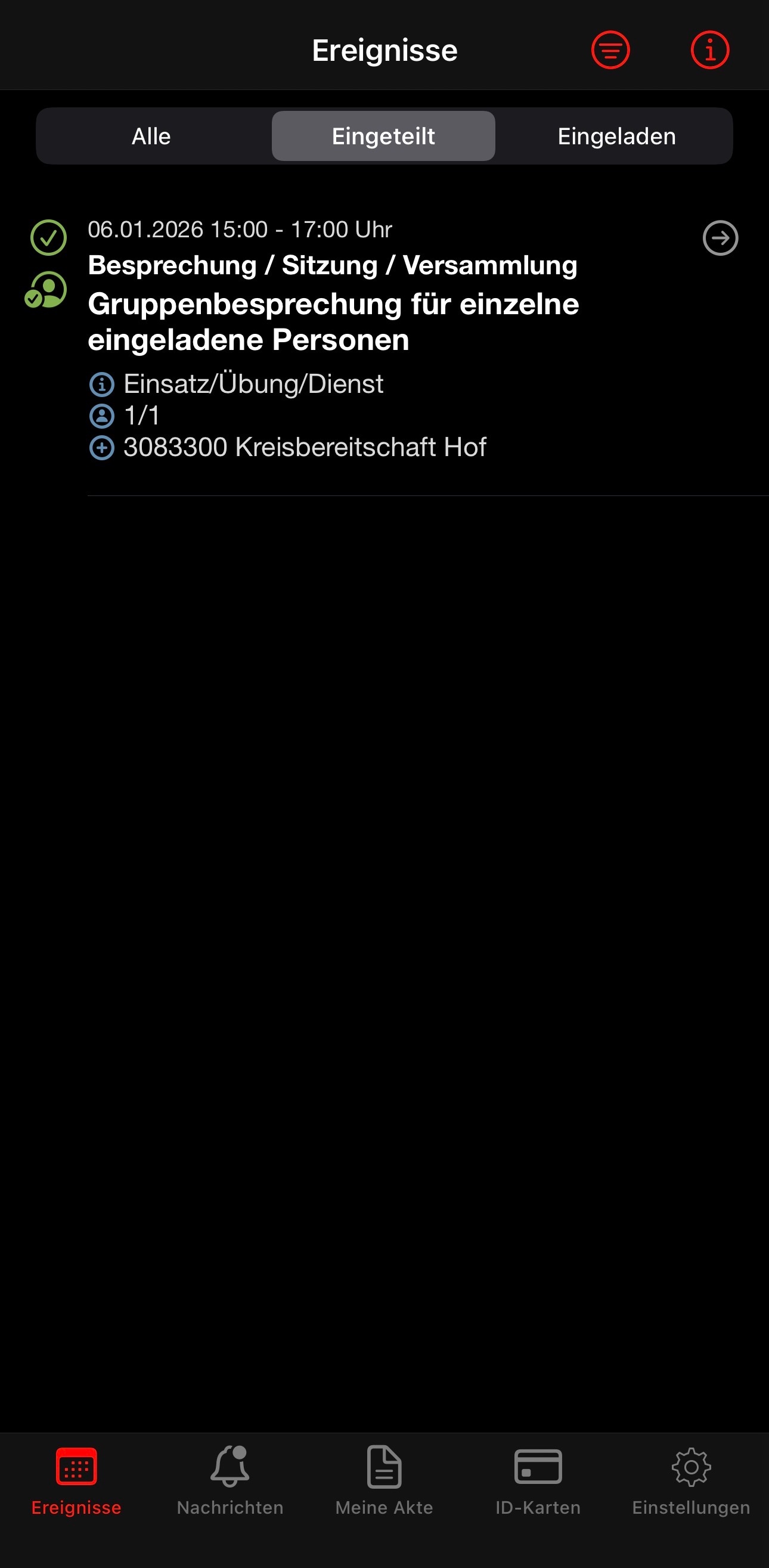 Zusage zu dem Termin über die App